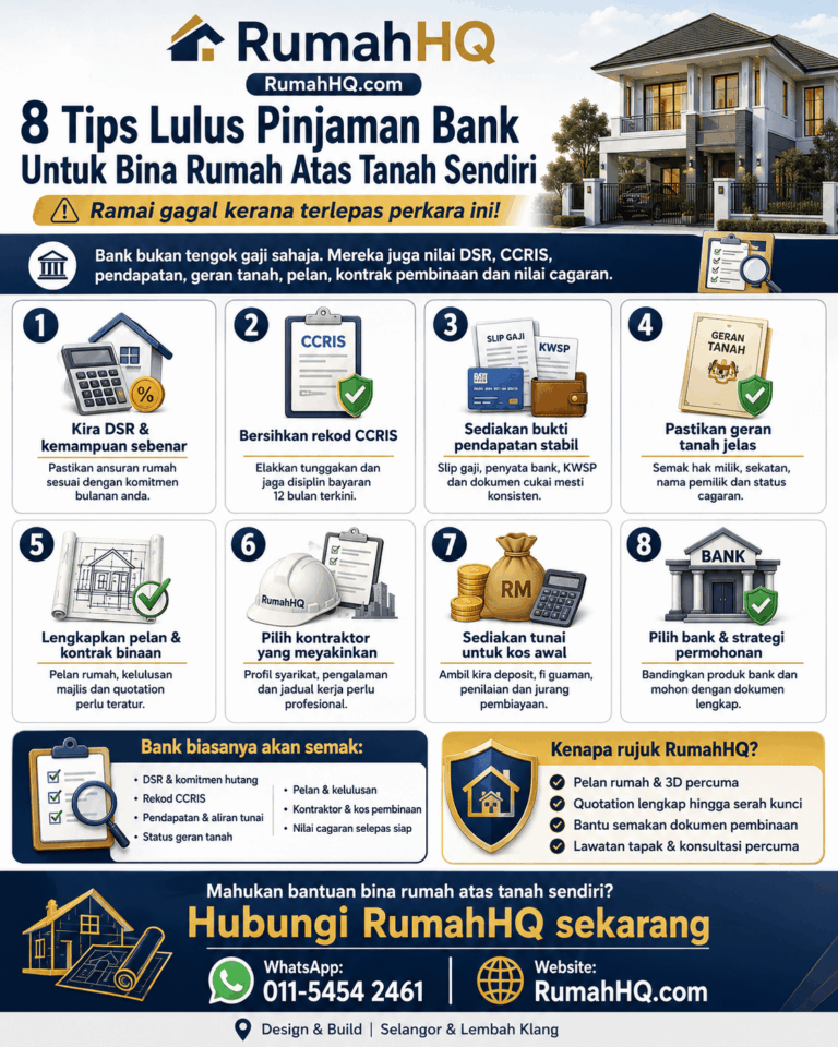 8 Tips Lulus Pinjaman Bank Untuk Bina Rumah Atas Tanah Sendiri — Ramai Gagal Kerana Terlepas Perkara Ini! | RumahHQ 6 8 Tips Lulus Pinjaman Bank Untuk Bina Rumah Atas Tanah Sendiri — Ramai Gagal Kerana Terlepas Perkara