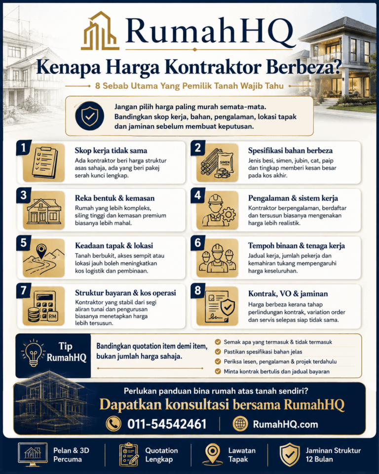 Harga Kontraktor Bina Rumah Tak Sama Ini 8 Punca Sebenar Yang Ramai Pemilik Tanah Terlepas Pandang.p