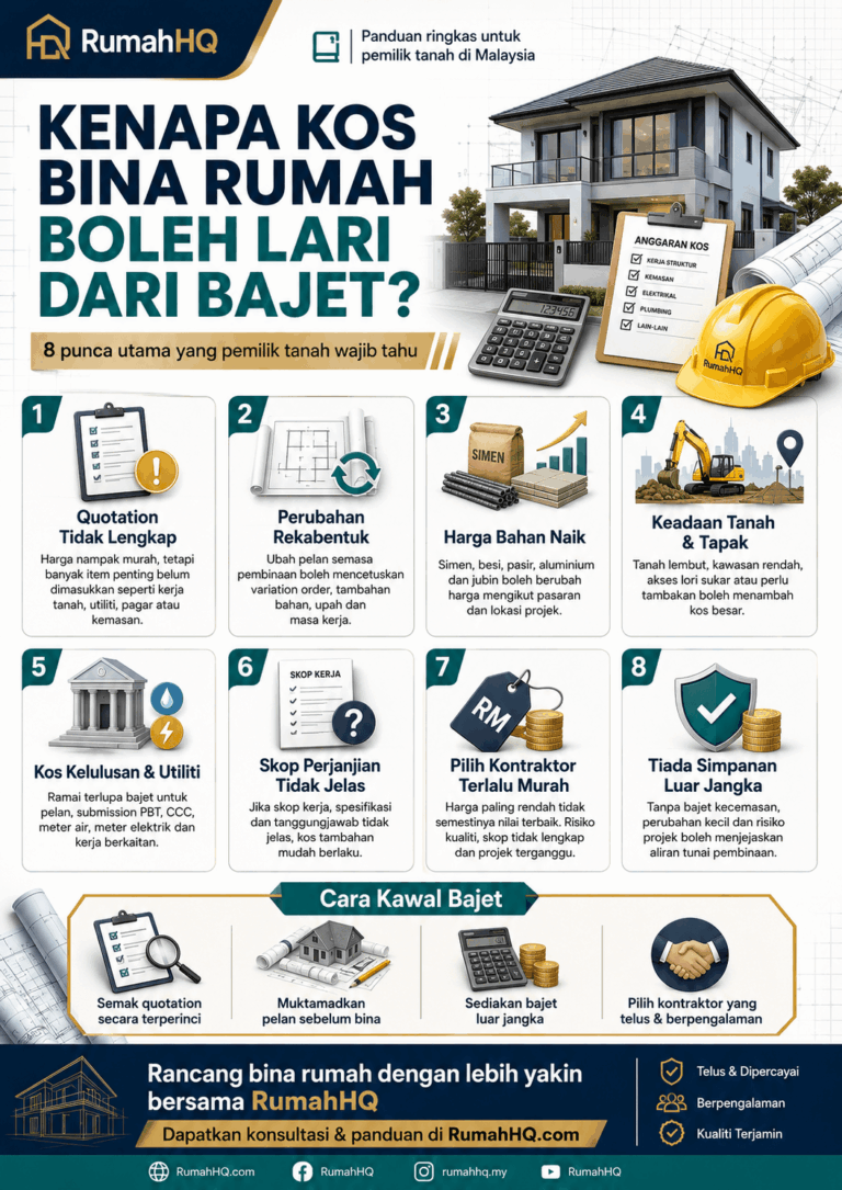 Kenapa Kos Bina Rumah Boleh Lari Dari Bajet? 8 Punca Besar Yang Ramai Pemilik Tanah Tak Perasan Sampai Projek Jadi Mahal | RumahHQ 3 Kenapa Kos Bina Rumah Boleh Lari Dari Bajet 8 Punca Besar Yang Ramai Pemilik Tanah Tak Perasan Sampa
